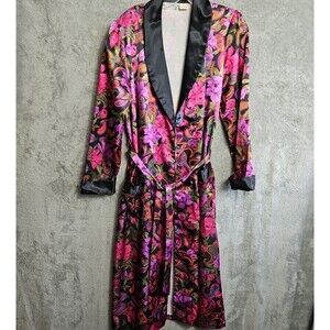 Kathryn Kimono Long Robe Women's sz Med Floral Paisley Black pink purple